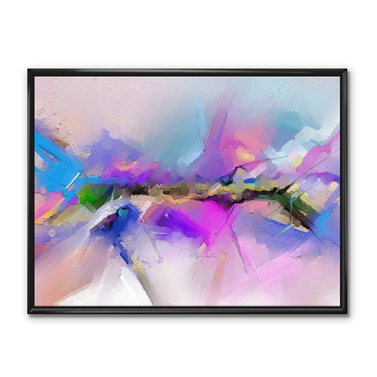 Designart - Black River On Purple And Blue Landscape - Modern Canvas Wall Art Print in Black Frame